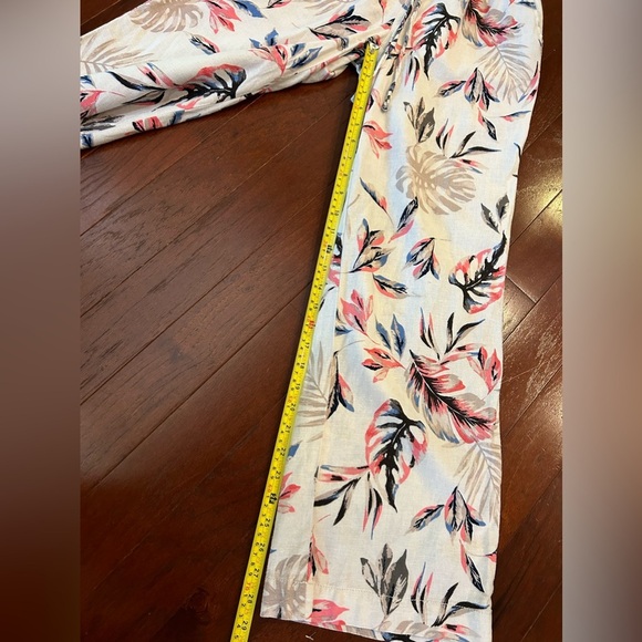 Briggs tropical floral print wide leg Linen blend pants pockets beige tan size S - Picture 8 of 10